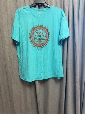 Never Stop Praying Graphic Tee - Turquoise